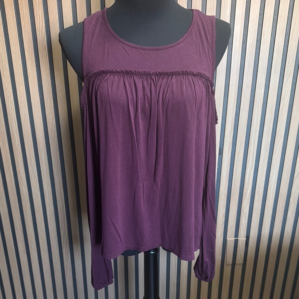 Aeropostale Purple Ruched Open Shoulder Long Sleeve Shirt